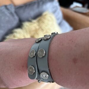 Gray Leather Studded Bracelet